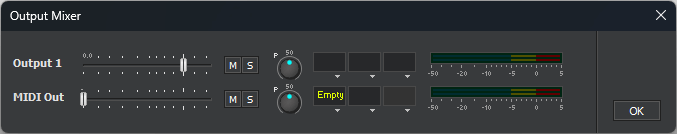 Output Mixer with MIDI Out strip