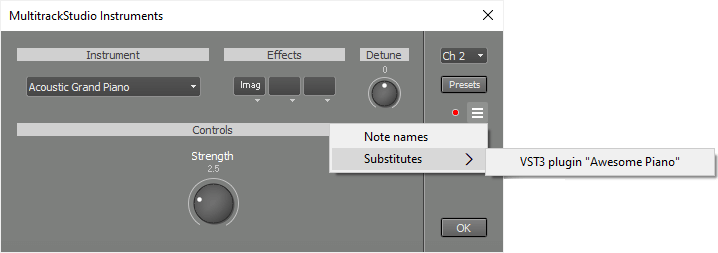 MultitrackStudio Instruments used as substitute for the Awesome Piano VST3 plugin