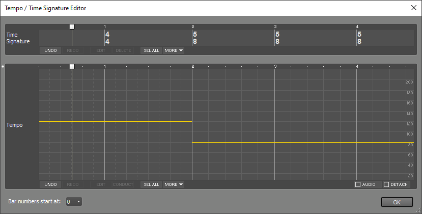 Tempo / Time Signature Editor window