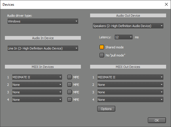 Devices window using Windows driver type (Pro edition)